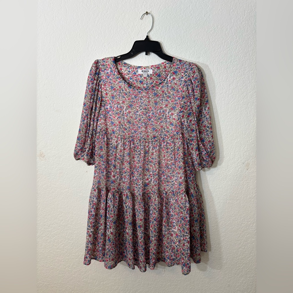 BB Dakota by Steve Madden Free Spirit Floral Babydoll Chiffon Mini Dress XS - Picture 6 of 12